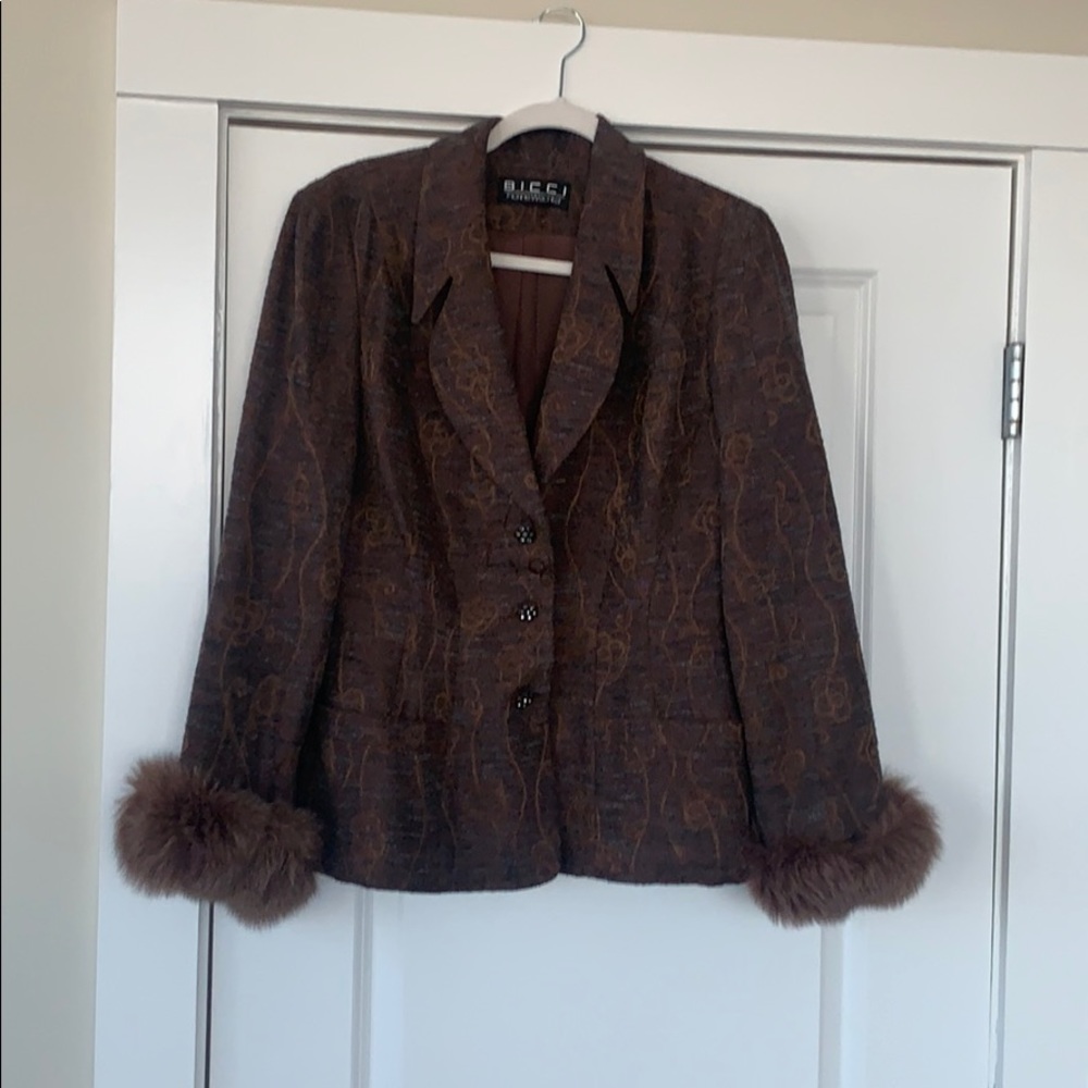 BICCI. Blazer. Multi colored. Genuine Fur cuffs. L